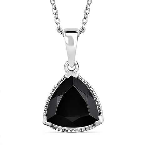 Black Spinel Pendant with Chain (Size 20) in Platinum Overlay Sterling Silver 2.98 Ct.