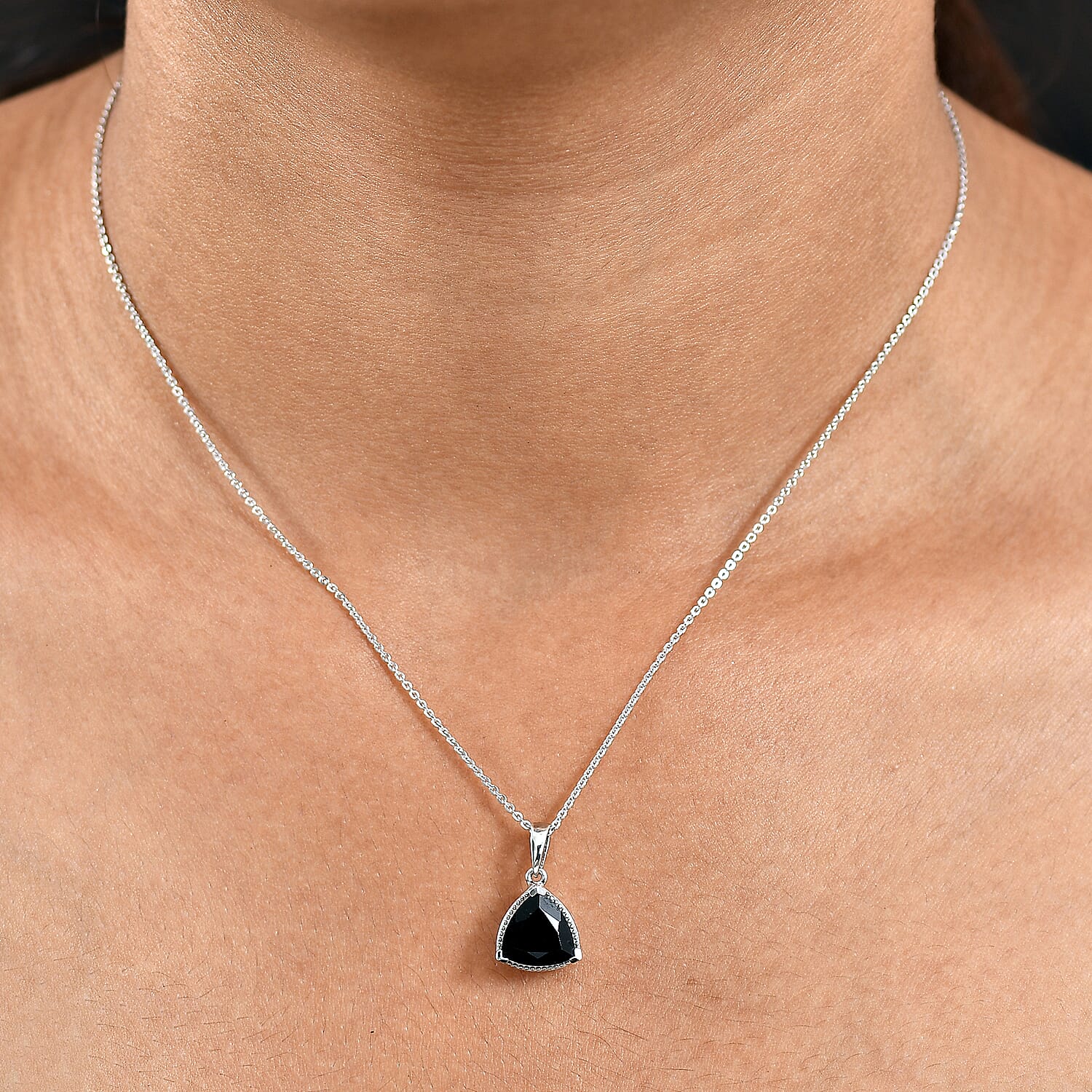 Black Spinel Pendant with Chain (Size 20) in Platinum Overlay Sterling Silver 2.98 Ct.