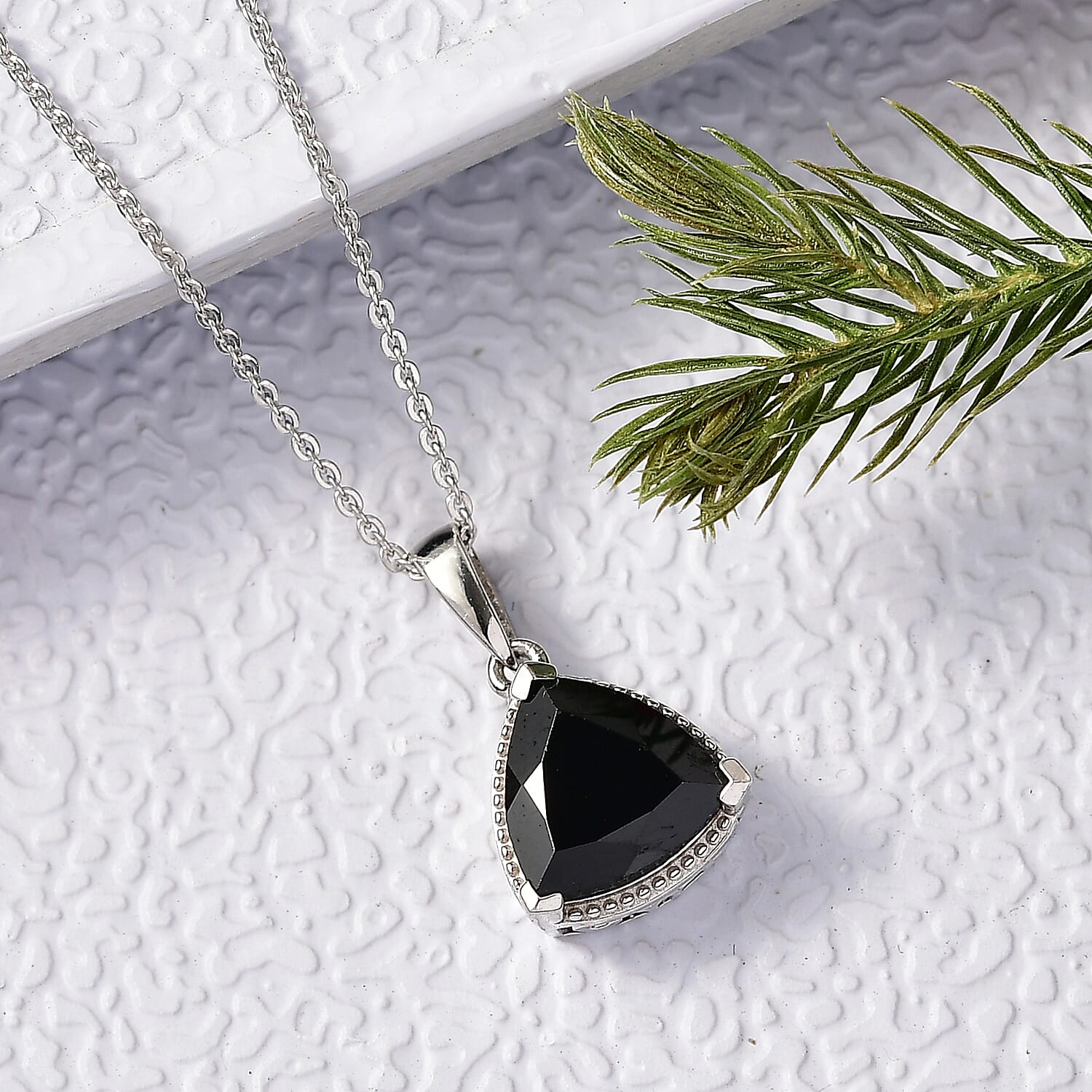 Black Spinel Pendant with Chain (Size 20) in Platinum Overlay Sterling Silver 2.98 Ct.