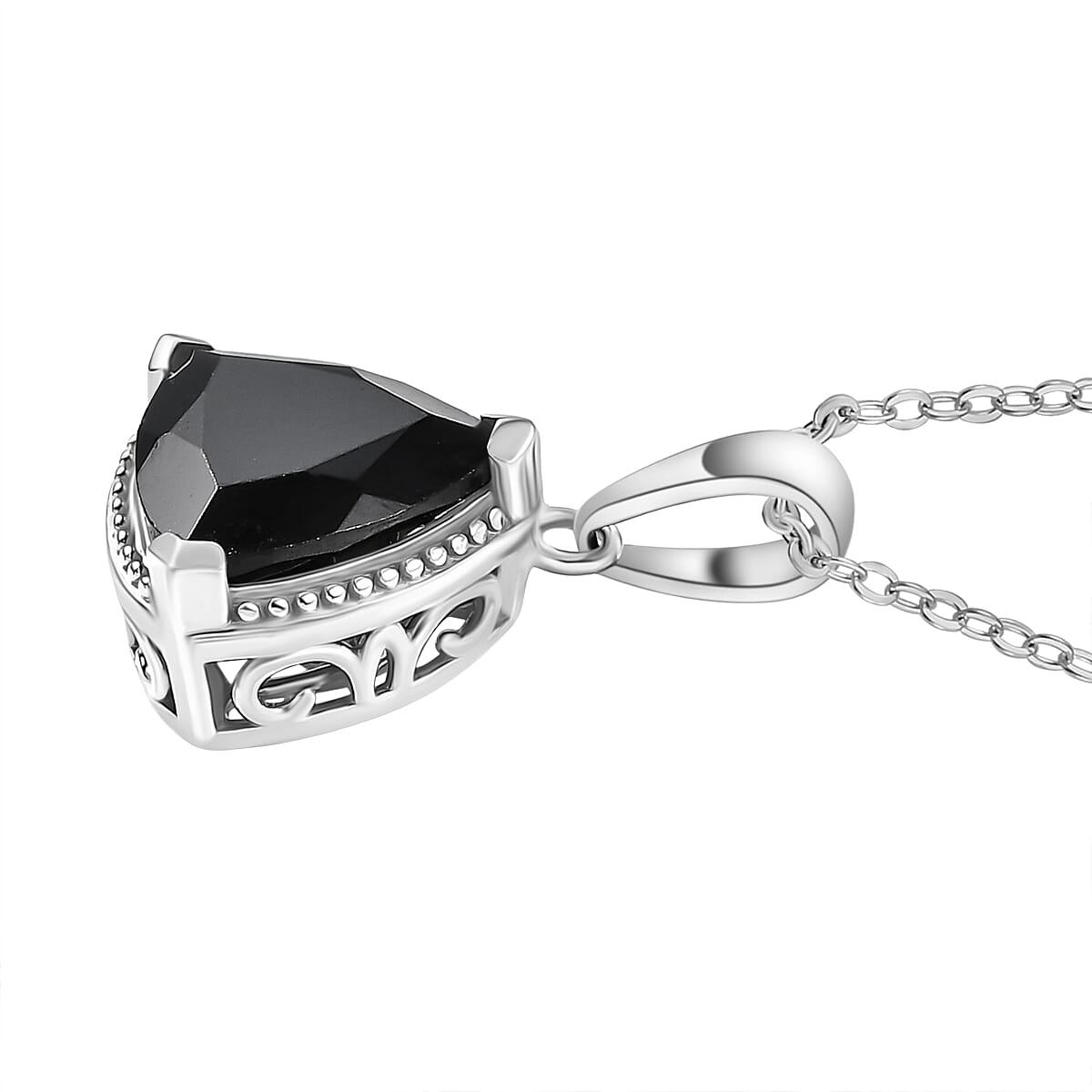 Black Spinel Pendant with Chain (Size 20) in Platinum Overlay Sterling Silver 2.98 Ct.