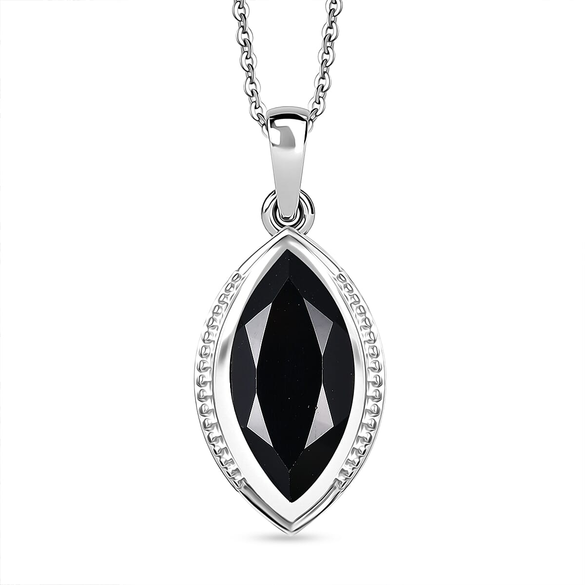 D'Joy Natural Thai Black Spinel Pendant with Chain (Size 20) in Platinum Overlay Sterling Silver 6.71 Ct.