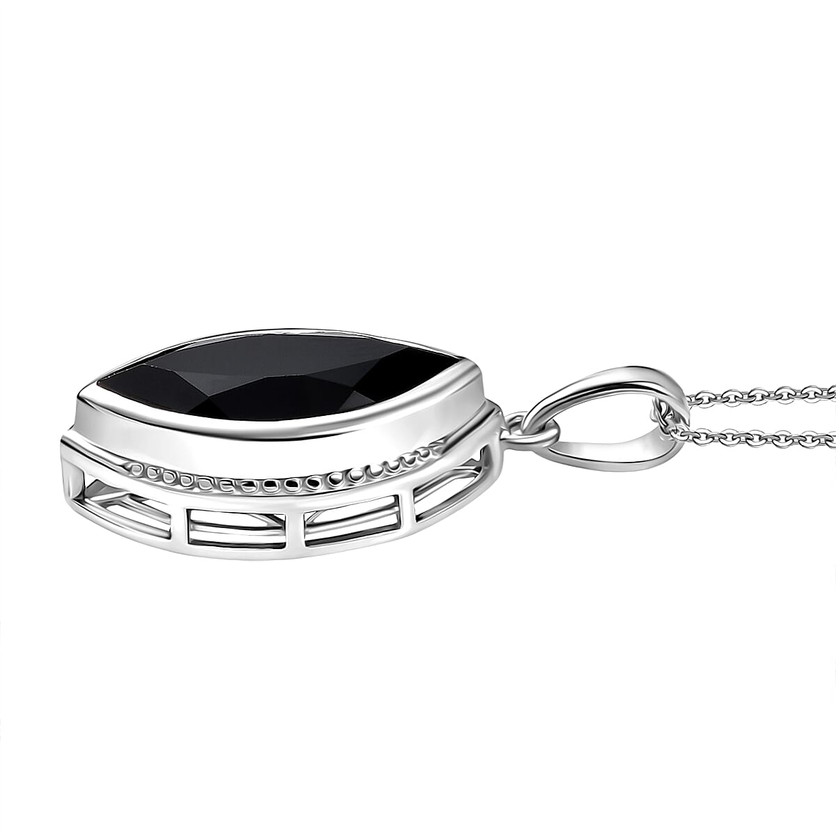D'Joy Natural Thai Black Spinel Pendant with Chain (Size 20) in Platinum Overlay Sterling Silver 6.71 Ct.