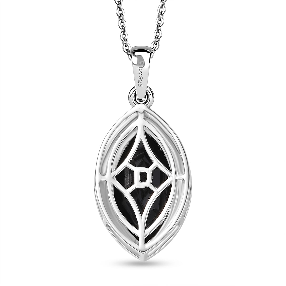 D'Joy Natural Thai Black Spinel Pendant with Chain (Size 20) in Platinum Overlay Sterling Silver 6.71 Ct.