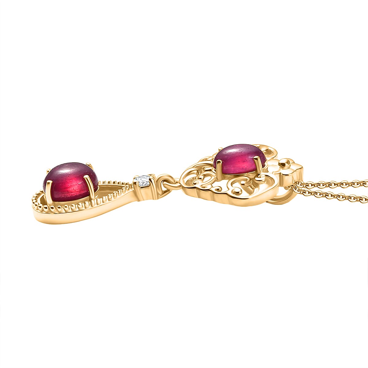 D'Joy Cabo Delgado Ruby & White Zircon Pendant with Chain (Size 20) in Yellow Gold Plated Sterling Silver 2.25 Ct.