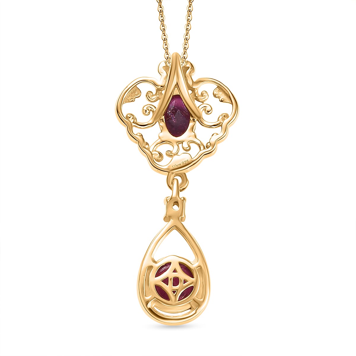 D'Joy Cabo Delgado Ruby & White Zircon Pendant with Chain (Size 20) in Yellow Gold Plated Sterling Silver 2.25 Ct.