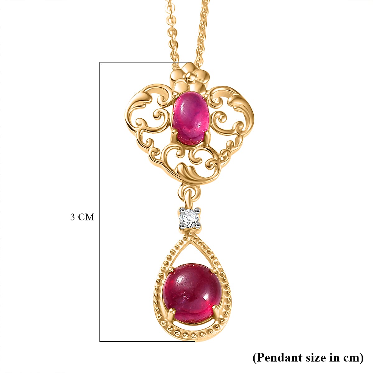 D'Joy Cabo Delgado Ruby & White Zircon Pendant with Chain (Size 20) in Yellow Gold Plated Sterling Silver 2.25 Ct.