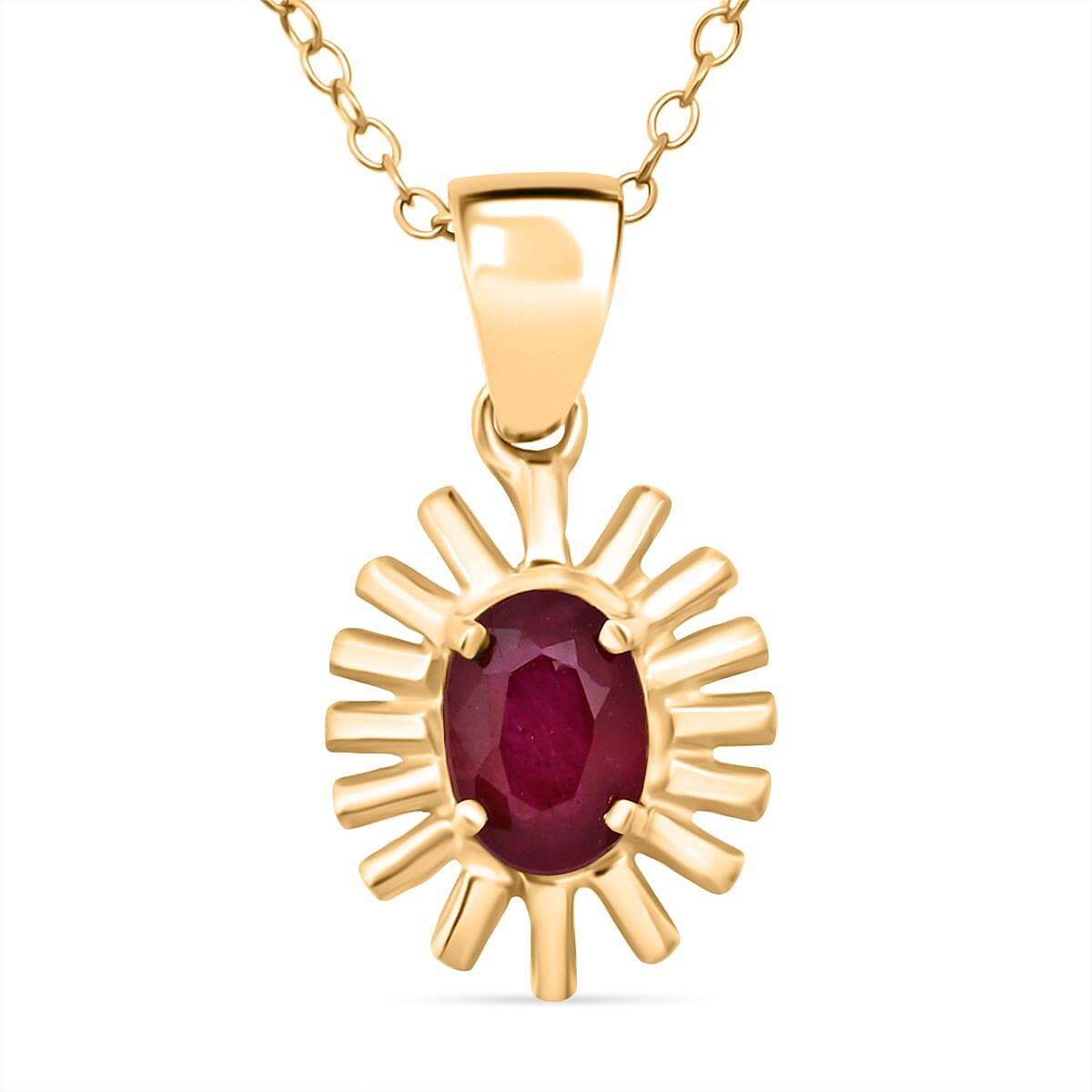D'Joy African Ruby Pendant with Chain (Size 20) in Yellow Gold Plated Sterling Silver 1.05 Ct.