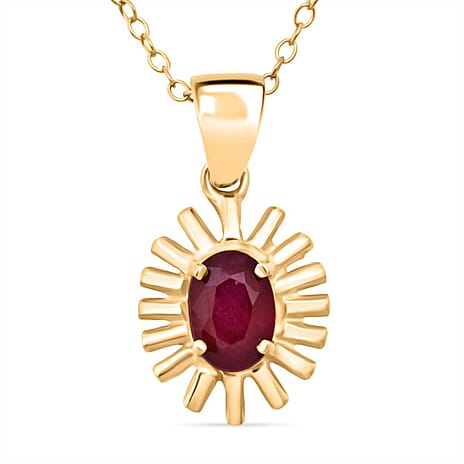 D'Joy African Ruby Pendant with Chain (Size 20) in Yellow Gold Plated Sterling Silver 1.05 Ct.
