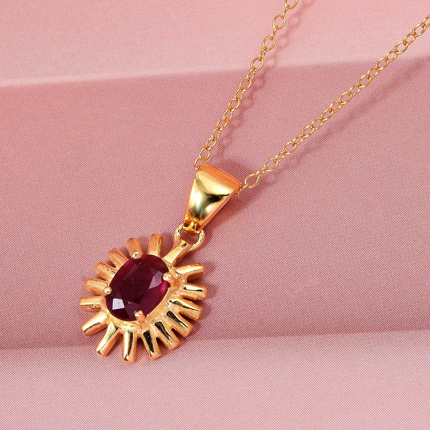 D'Joy African Ruby Pendant with Chain (Size 20) in Yellow Gold Plated Sterling Silver 1.05 Ct.
