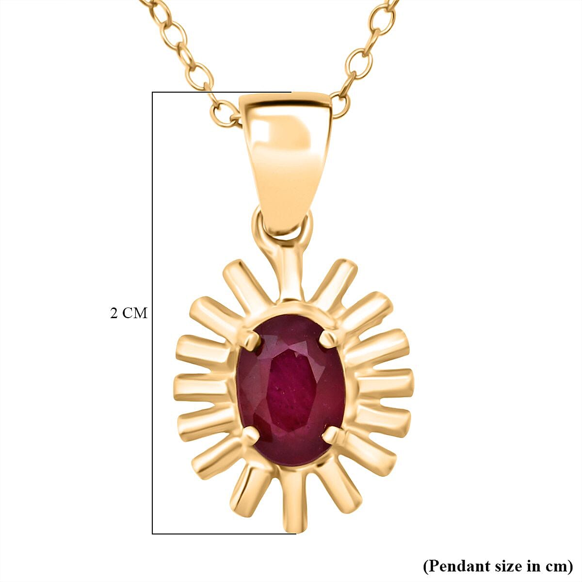 D'Joy African Ruby Pendant with Chain (Size 20) in Yellow Gold Plated Sterling Silver 1.05 Ct.