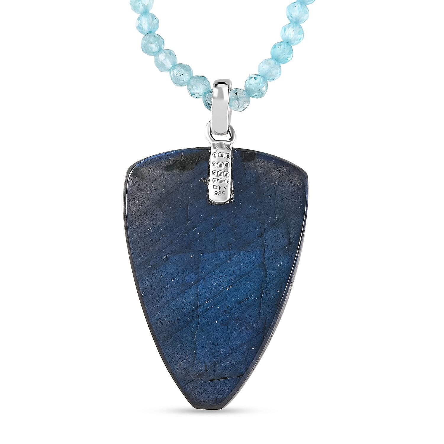 Royal Bali Collection Labradorite Pendant with Apatite Beads Chain (Size - 20) in Sterling Silver 94.45 Ct.
