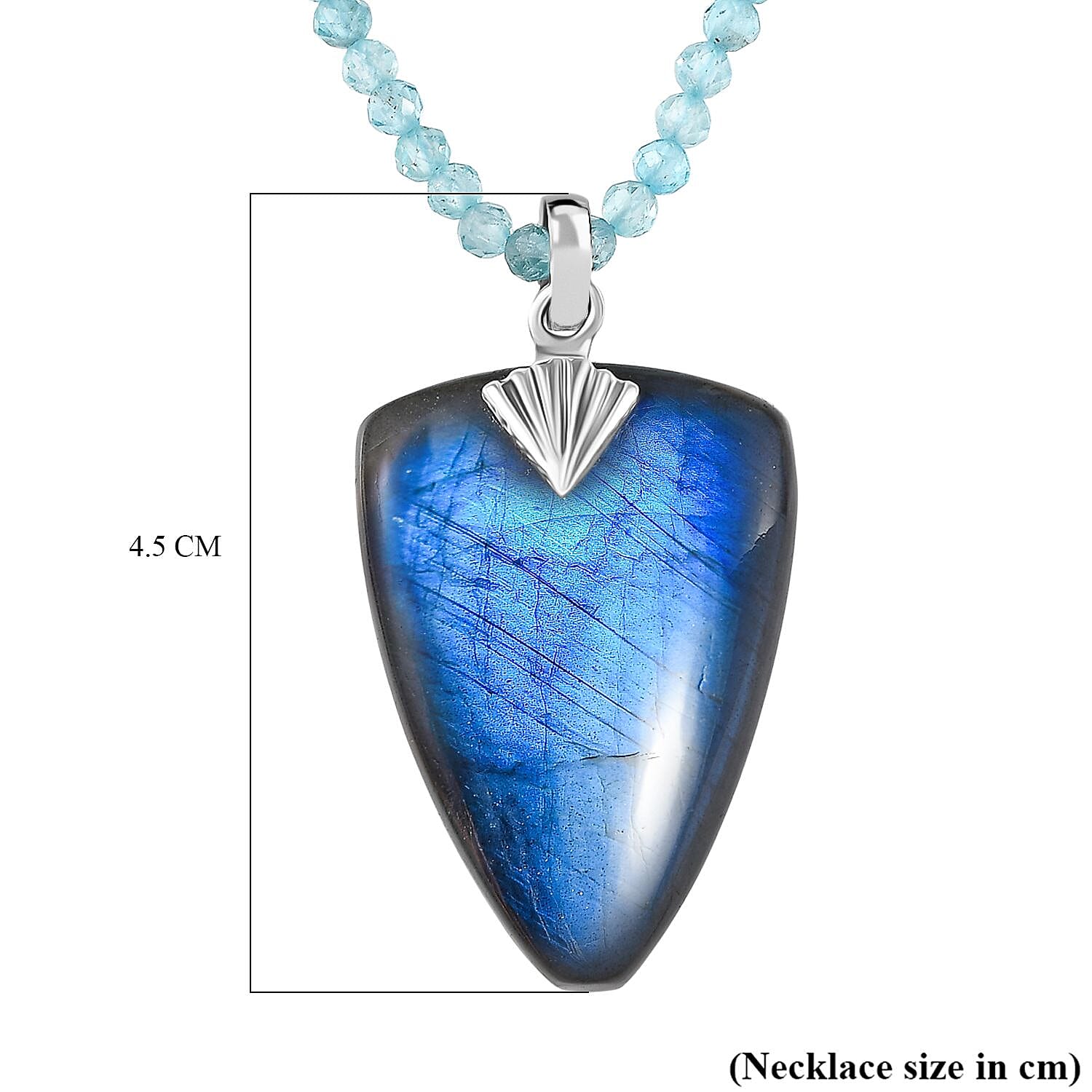 Royal Bali Collection Labradorite Pendant with Apatite Beads Chain (Size - 20) in Sterling Silver 94.45 Ct.