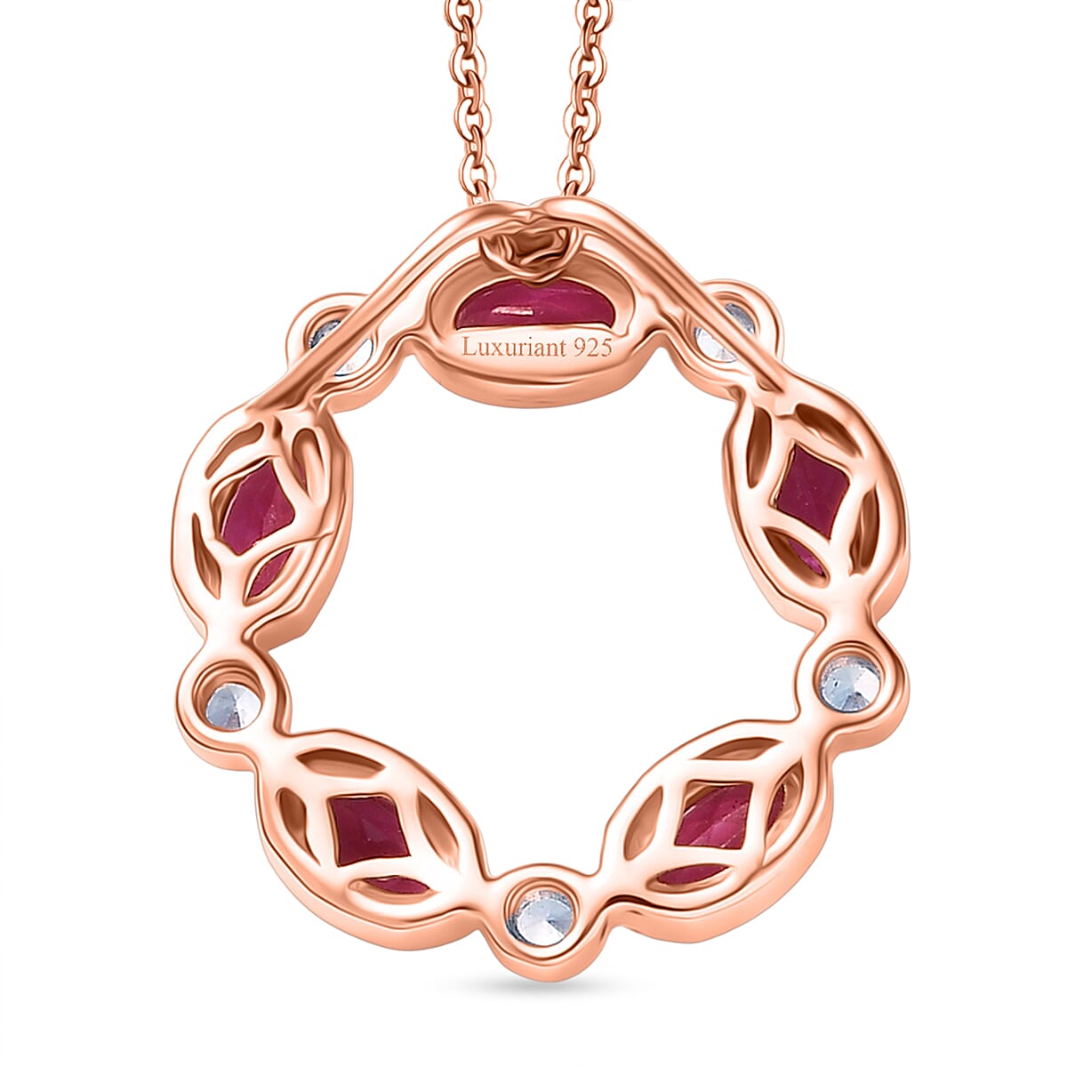 Luxuriant Lab Grown Bixbite & White Zircon Pendant with Chain (Size 20) in Rose Gold Plated Sterling Silver 1.28 Ct.