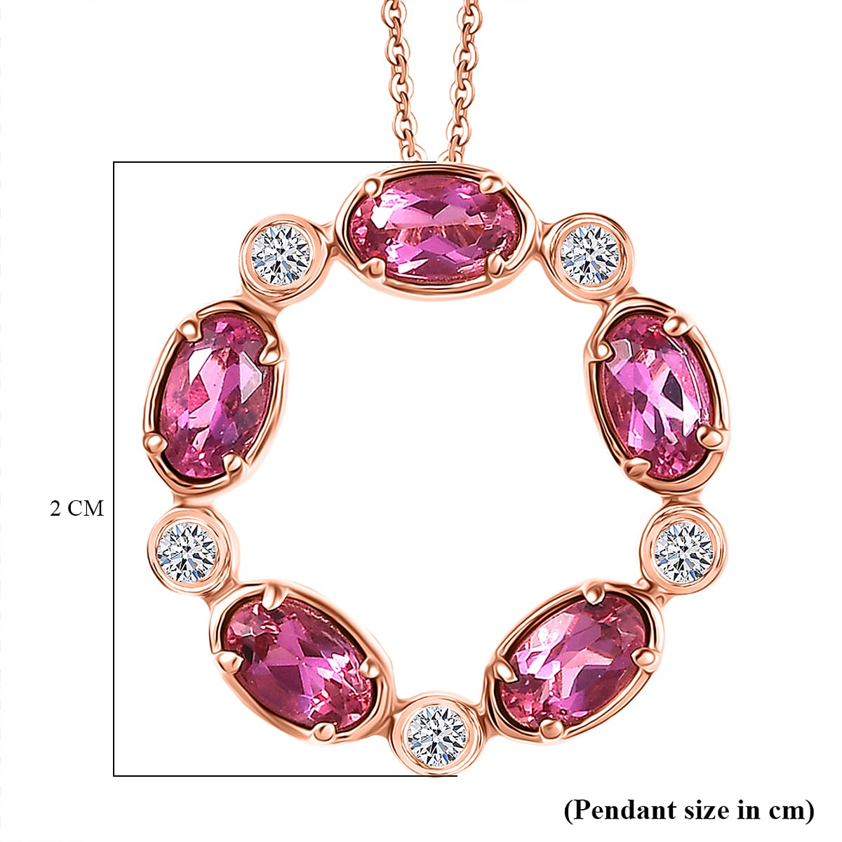 Luxuriant Lab Grown Bixbite & White Zircon Pendant with Chain (Size 20) in Rose Gold Plated Sterling Silver 1.28 Ct.