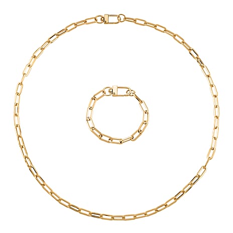 2 Piece Set - Chain Link Necklace (Size 30) & Bracelet (Size 8) in Yellow Gold Plated