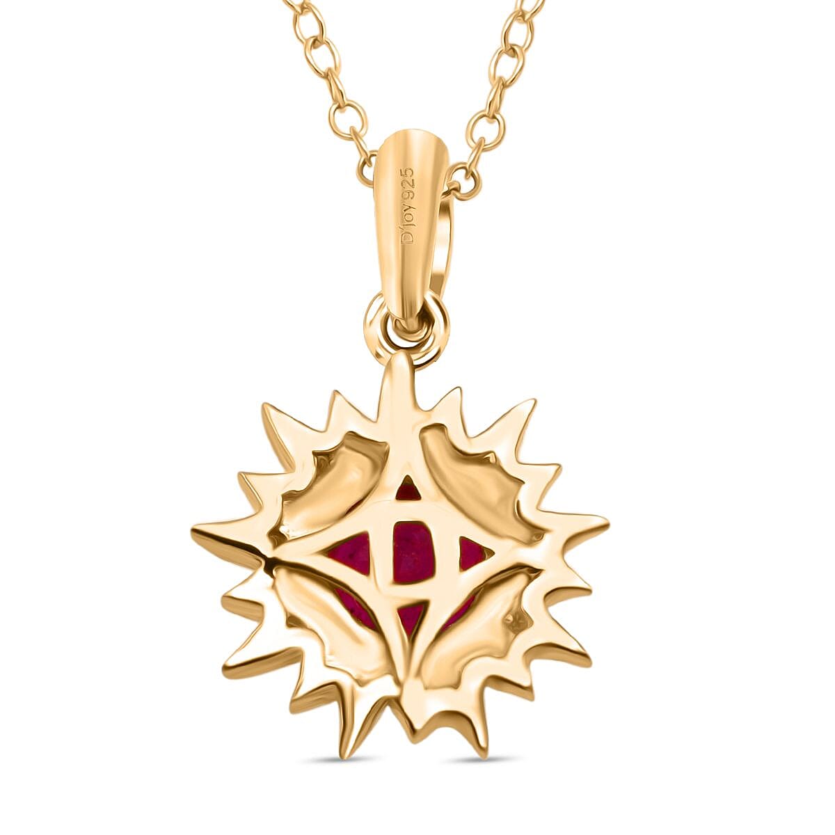 D'Joy African Ruby & White Zircon Pendant with Chain (Size 20) in Yellow Gold Plated Sterling Silver 1.03 Ct.