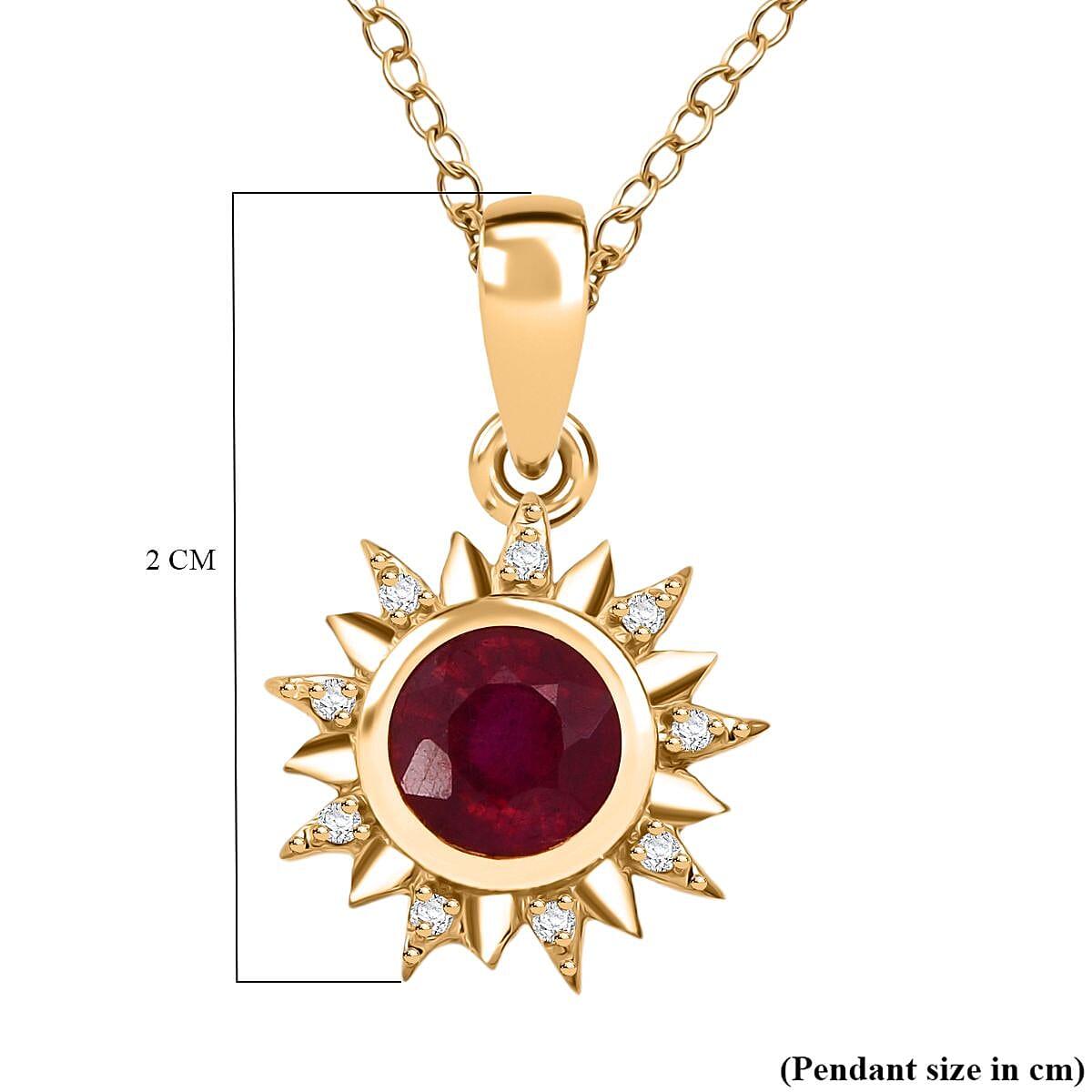 D'Joy African Ruby & White Zircon Pendant with Chain (Size 20) in Yellow Gold Plated Sterling Silver 1.03 Ct.