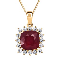 Luxuriant African Ruby & Lab Grown Diamond SI-GH (0.50 Cts)Pendant with Chain (Size 20) in 18K Vermeil Yellow Gold Plated Sterling Silver 5.40 Ct.