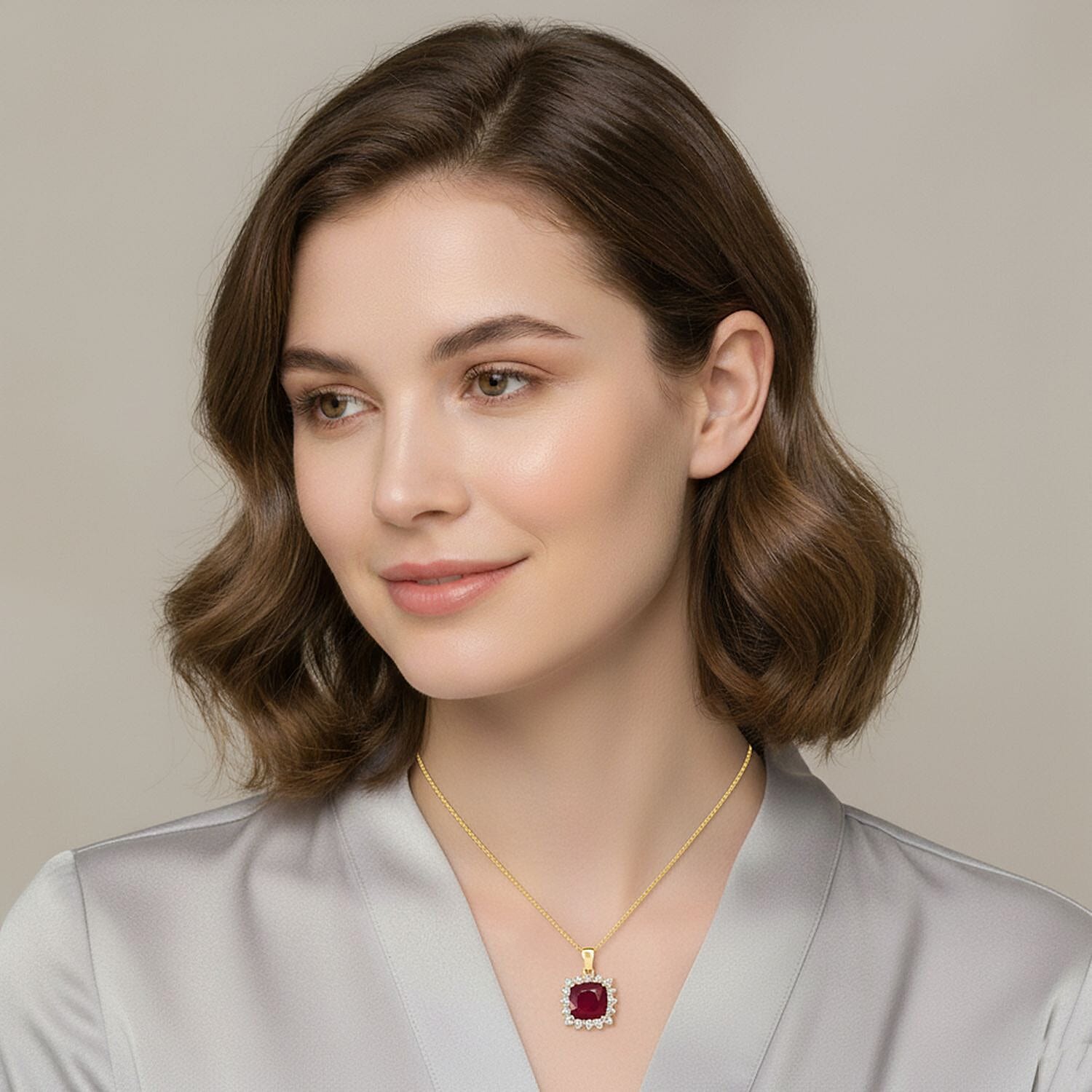 Luxuriant African Ruby & Lab Grown Diamond SI-GH (0.50 Cts)Pendant with Chain (Size 20) in 18K Vermeil Yellow Gold Plated Sterling Silver 5.40 Ct.