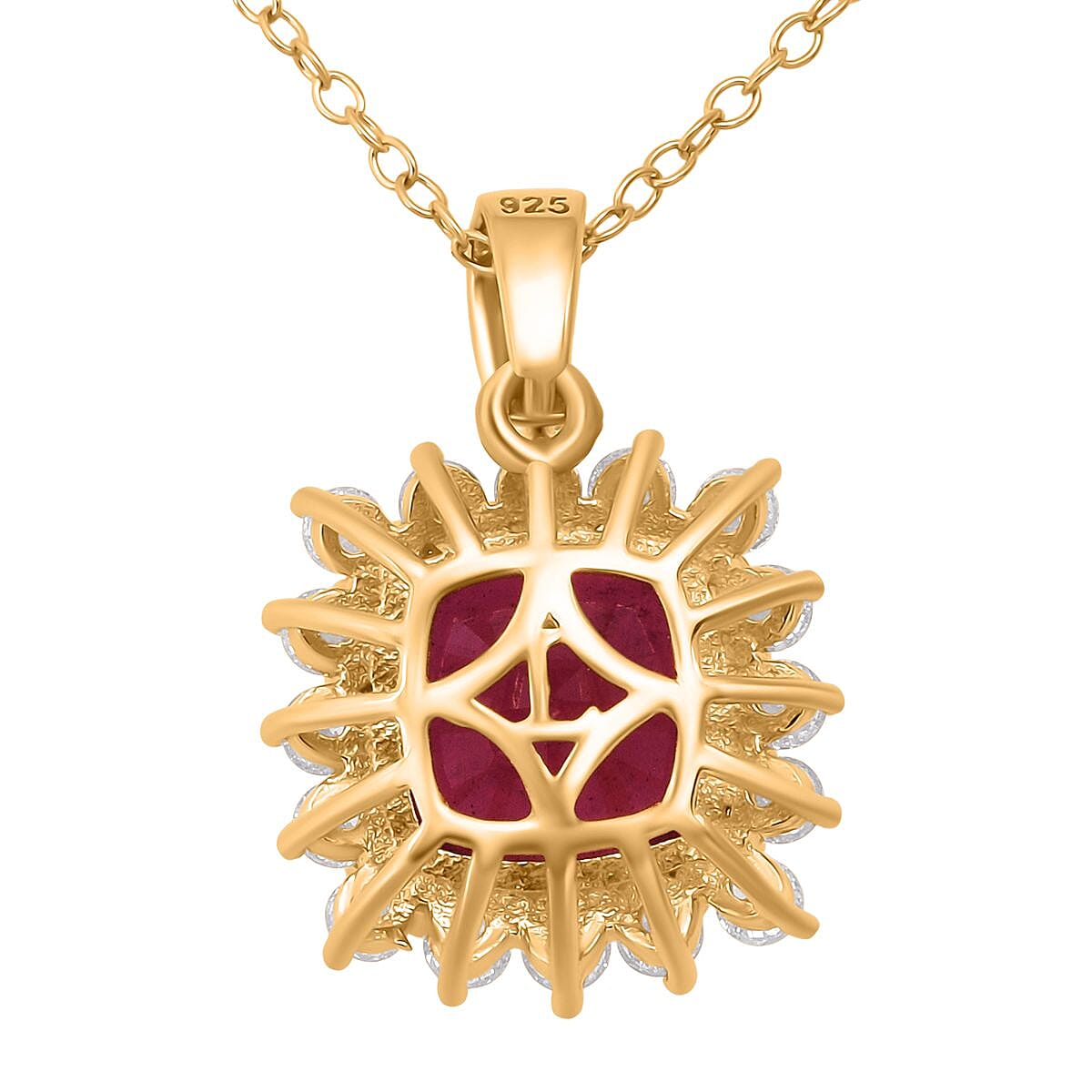 Luxuriant African Ruby & Lab Grown Diamond SI-GH (0.50 Cts)Pendant with Chain (Size 20) in 18K Vermeil Yellow Gold Plated Sterling Silver 5.40 Ct.