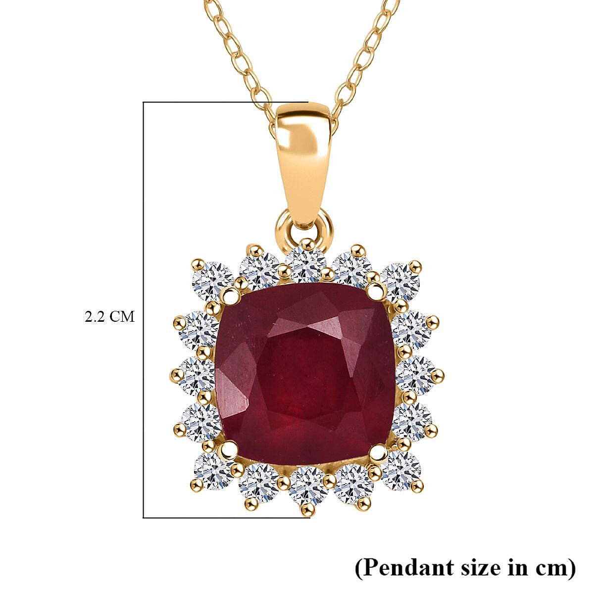 Luxuriant African Ruby & Lab Grown Diamond SI-GH (0.50 Cts)Pendant with Chain (Size 20) in 18K Vermeil Yellow Gold Plated Sterling Silver 5.40 Ct.