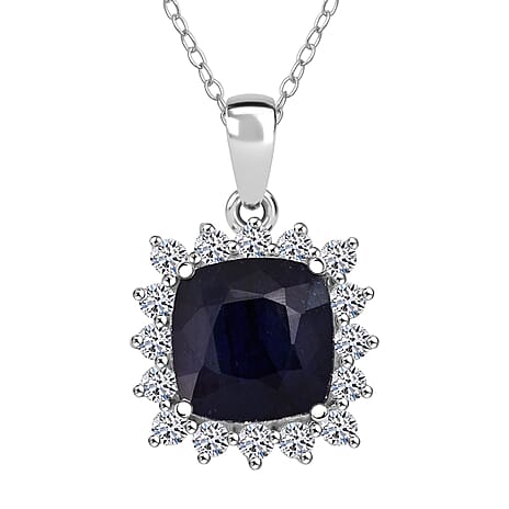 Masoala Sapphire & Lab Grown Diamond (SI-GH) Pendant with Chain (Size 20) in Rhodium Overlay Sterling Silver 5.40 Ct.