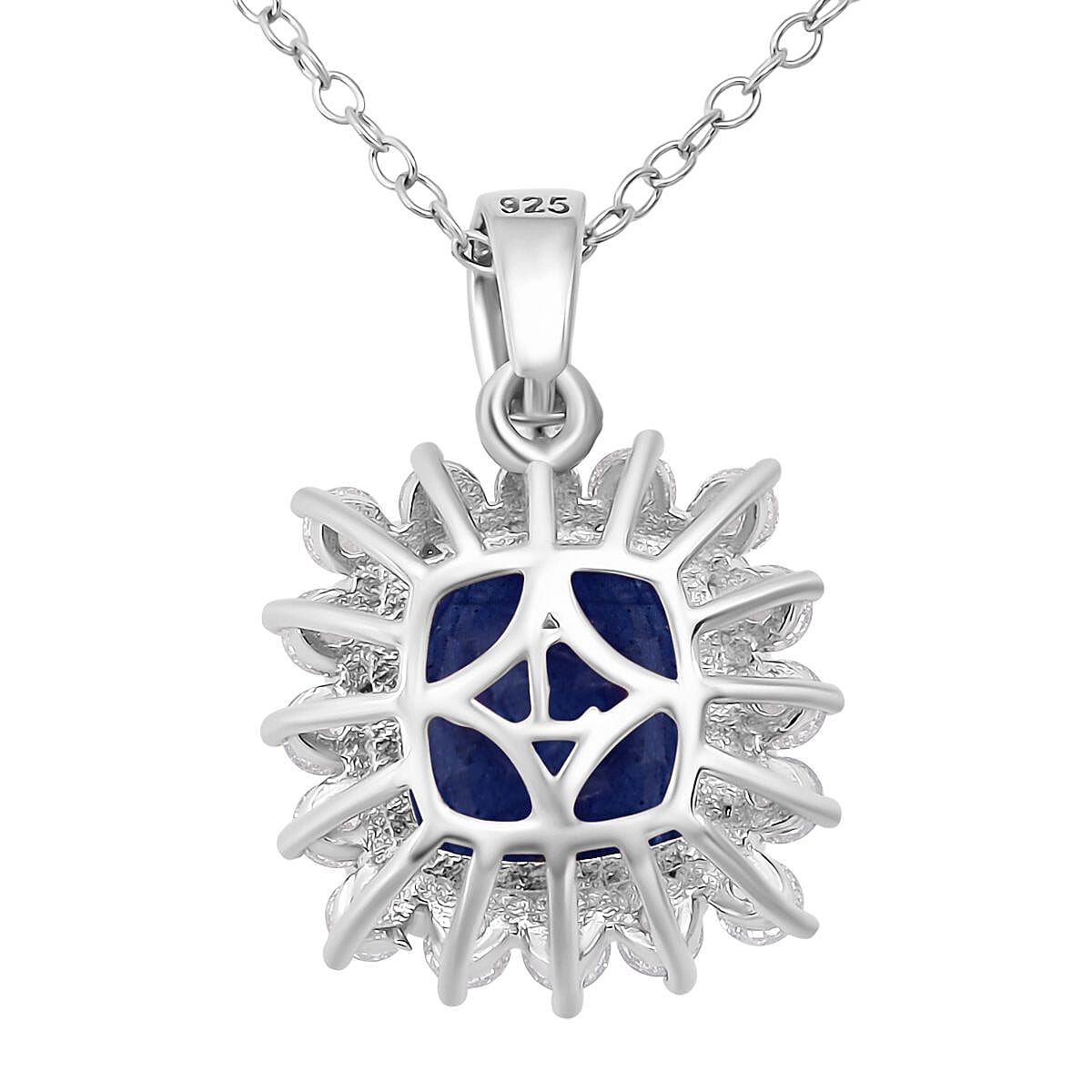 Masoala Sapphire & Lab Grown Diamond (SI-GH) Pendant with Chain (Size 20) in Rhodium Overlay Sterling Silver 5.40 Ct.