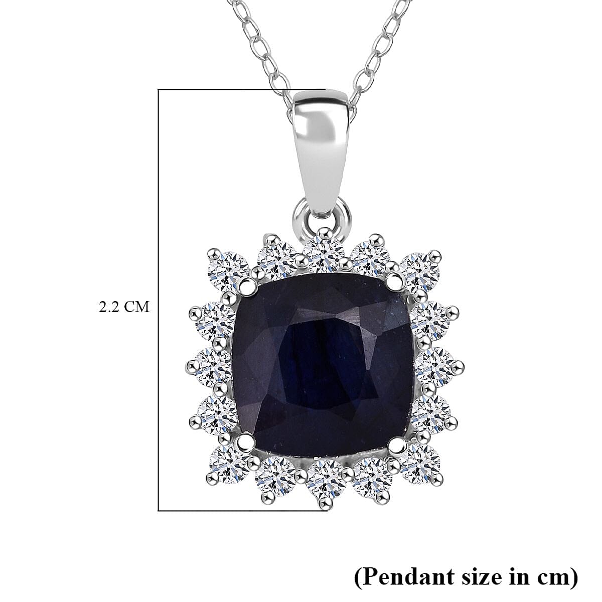 Masoala Sapphire & Lab Grown Diamond (SI-GH) Pendant with Chain (Size 20) in Rhodium Overlay Sterling Silver 5.40 Ct.