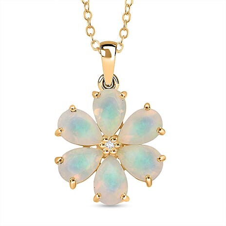 D'Joy Ethiopian Opal & White Zircon Pendant with Chain (Size 20) in 18K Yellow Gold Plating Sterling Silver 1.54 Ct.