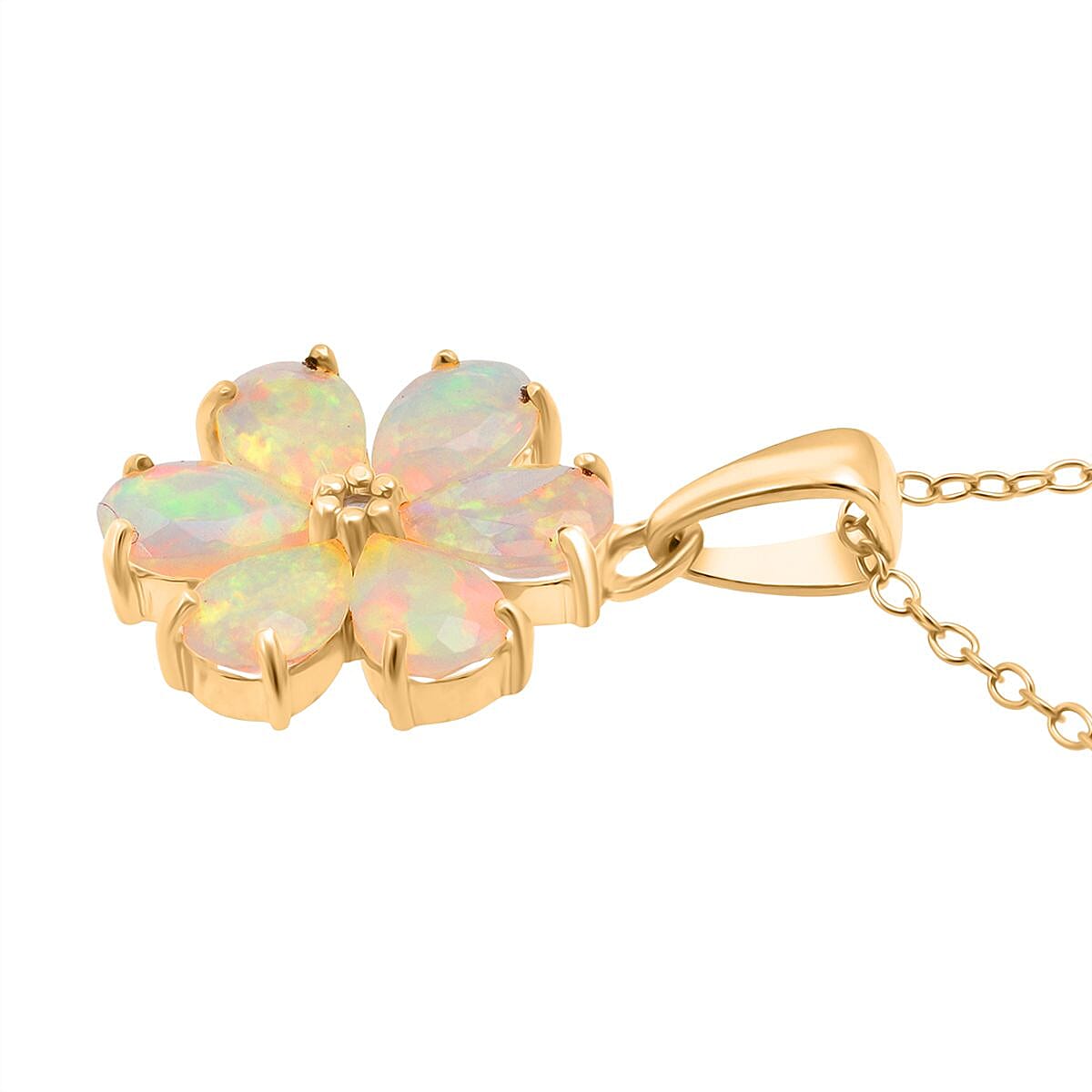 D'Joy Ethiopian Opal & White Zircon Pendant with Chain (Size 20) in 18K Yellow Gold Plating Sterling Silver 1.54 Ct.