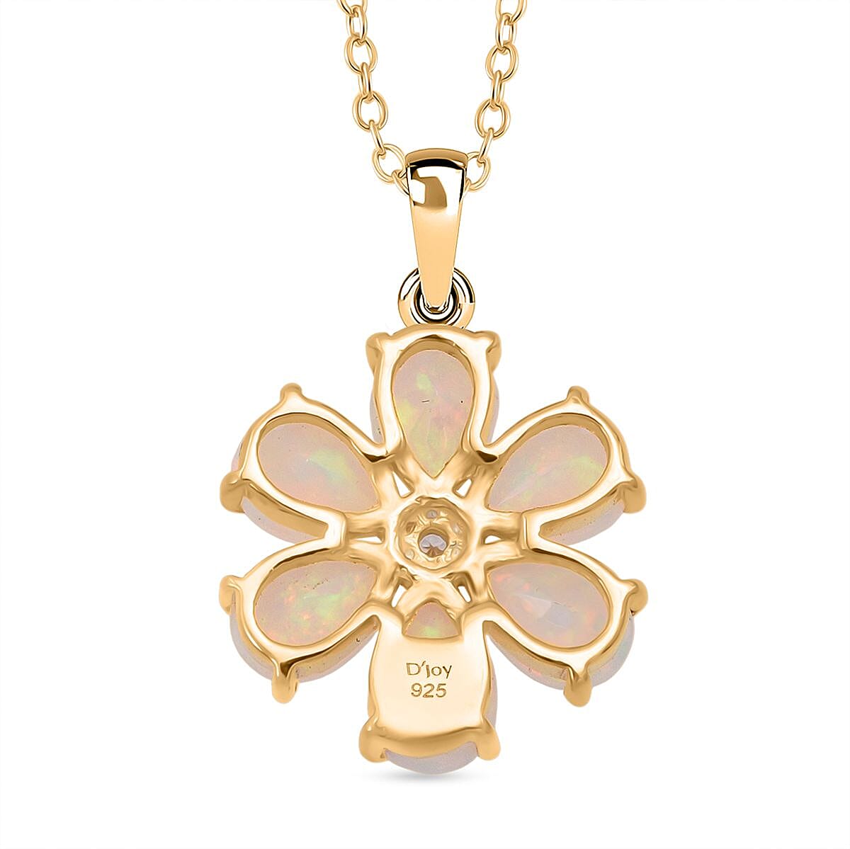 D'Joy Ethiopian Opal & White Zircon Pendant with Chain (Size 20) in 18K Yellow Gold Plating Sterling Silver 1.54 Ct.