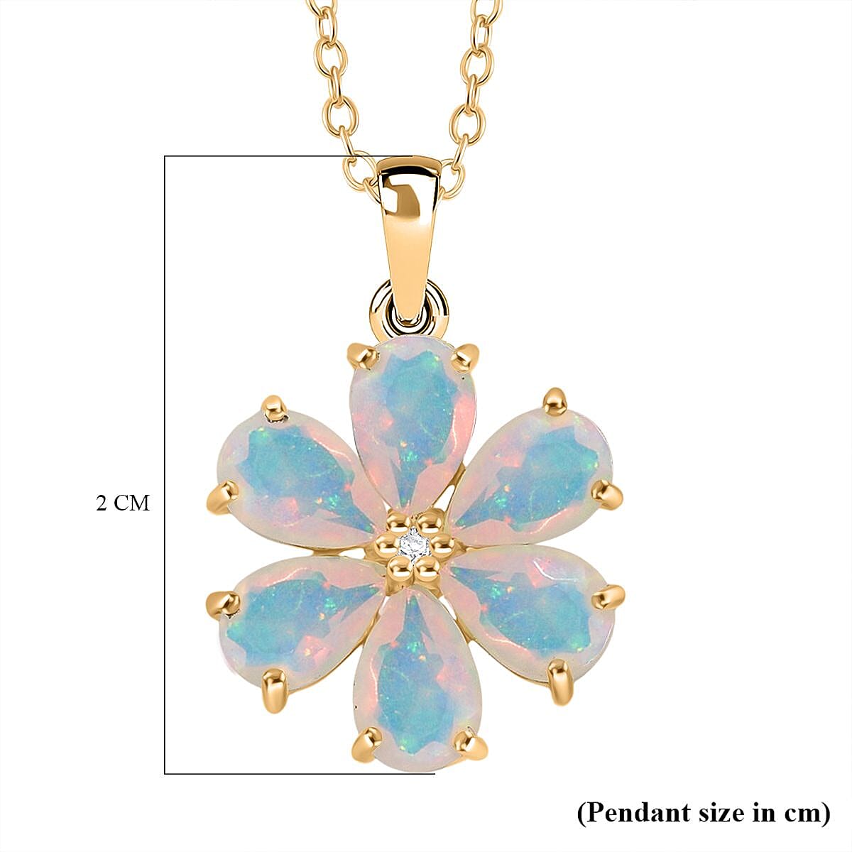 D'Joy Ethiopian Opal & White Zircon Pendant with Chain (Size 20) in 18K Yellow Gold Plating Sterling Silver 1.54 Ct.
