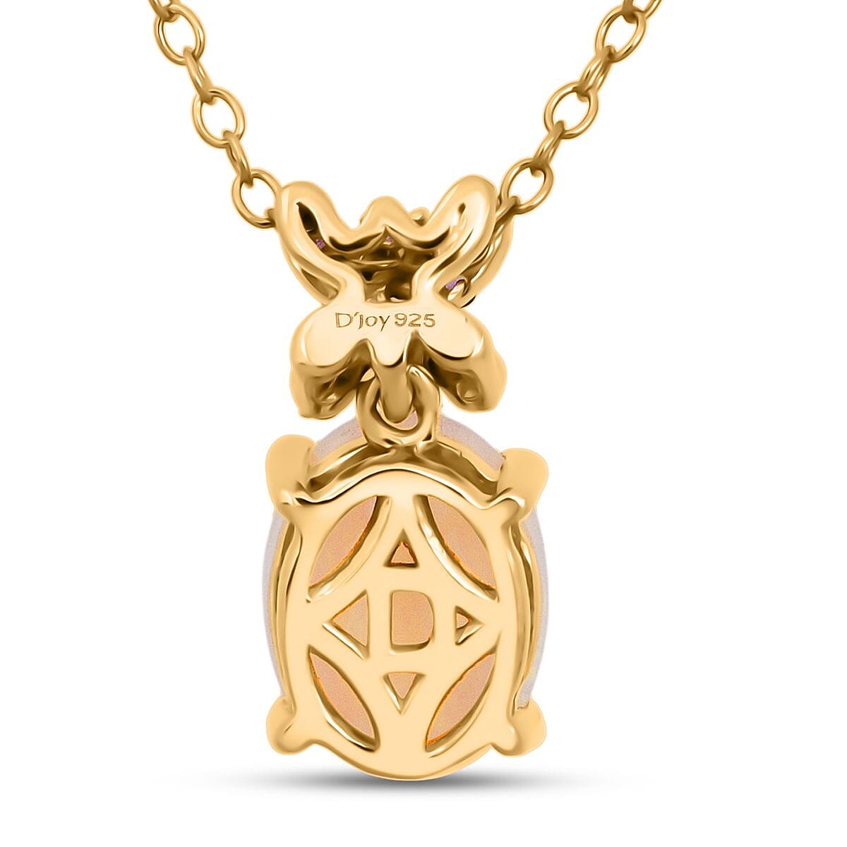 D'Joy Ethiopian Opal, Pink Sapphire & White Zircon Pendant with Chain (Size 20) in 18K Yellow Gold Plating Sterling Silver 1.23 Ct.