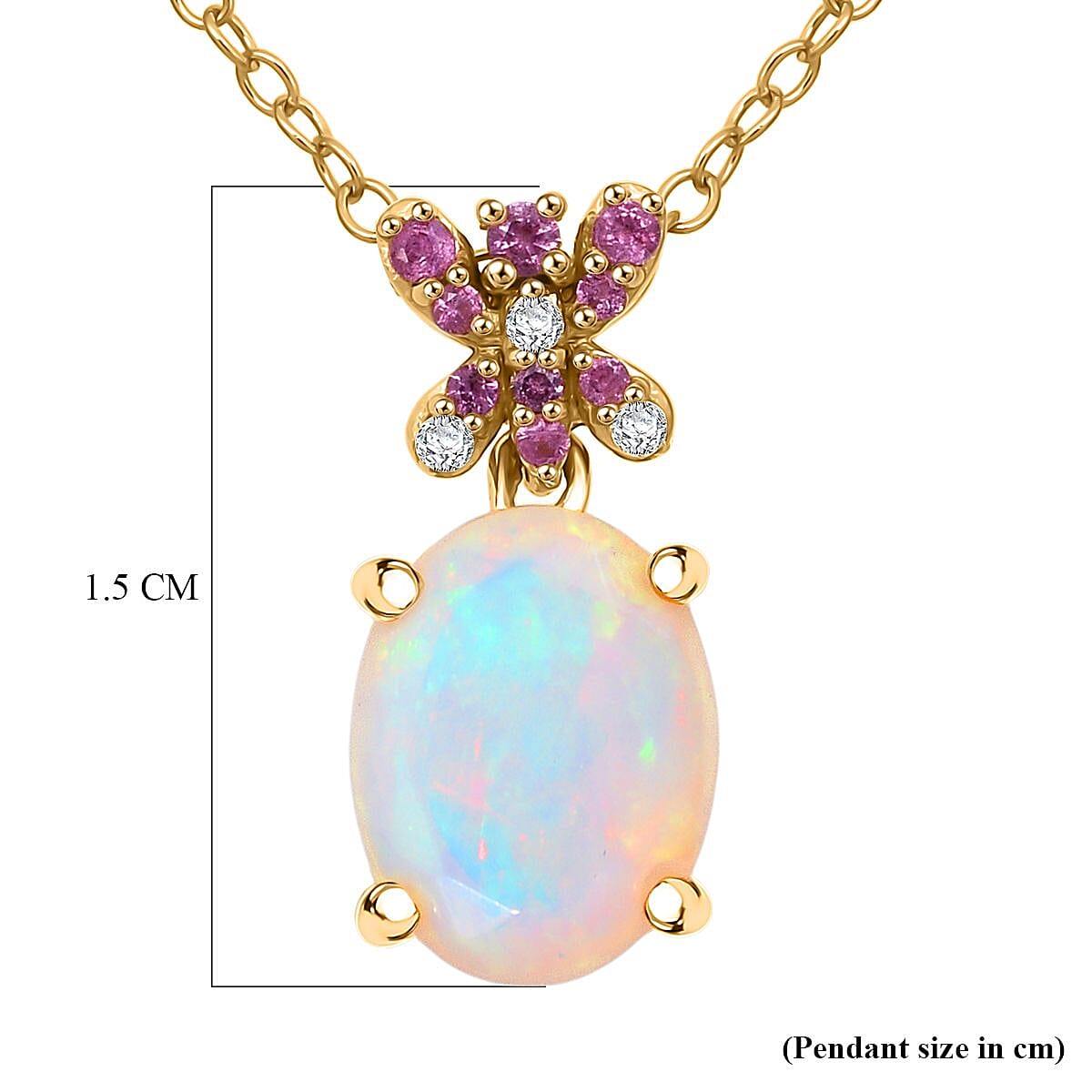 D'Joy Ethiopian Opal, Pink Sapphire & White Zircon Pendant with Chain (Size 20) in 18K Yellow Gold Plating Sterling Silver 1.23 Ct.