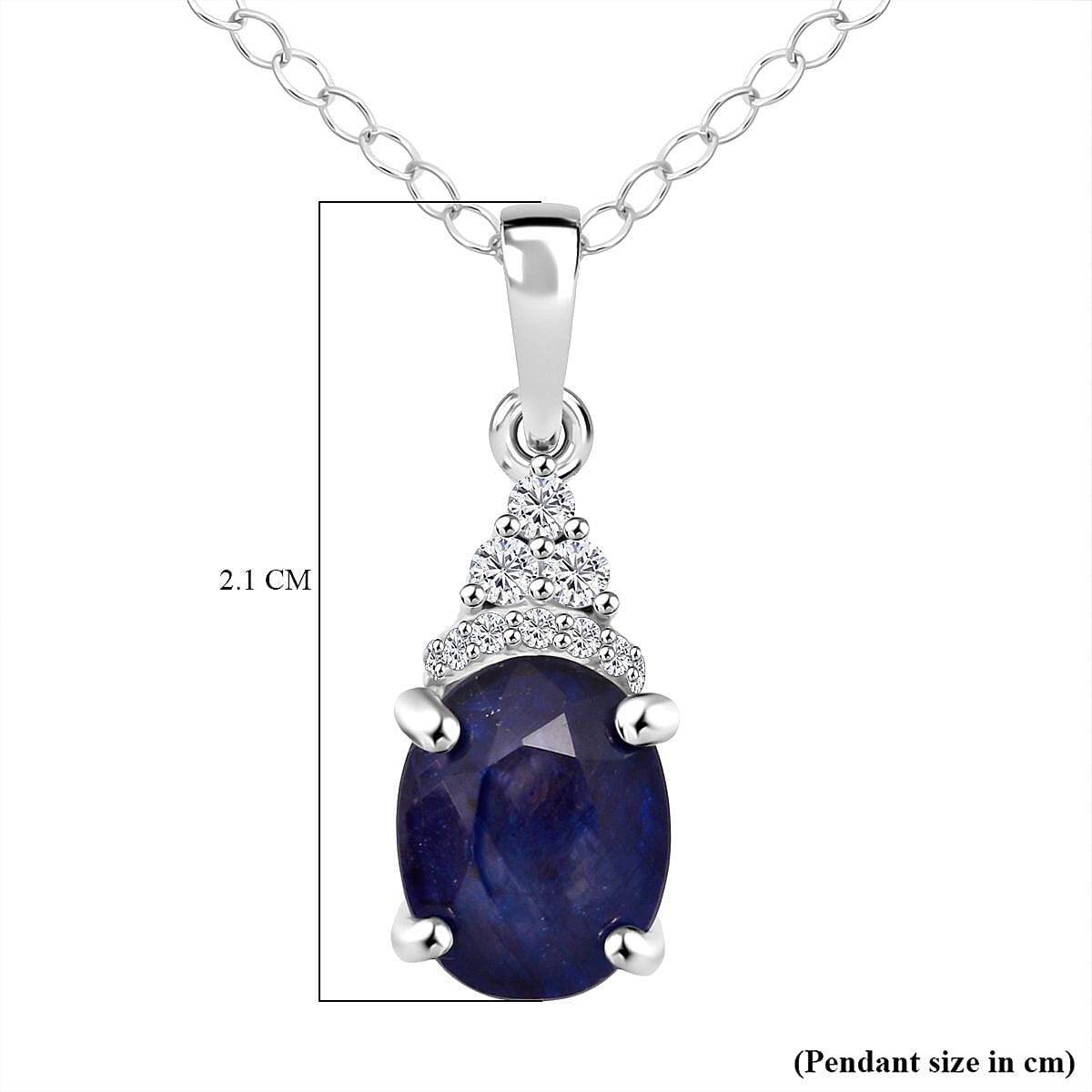 Masoala Sapphire & White Zircon Pendant with Chain (Size 20) in Rhodium Overlay Sterling Silver 2.81 Ct.