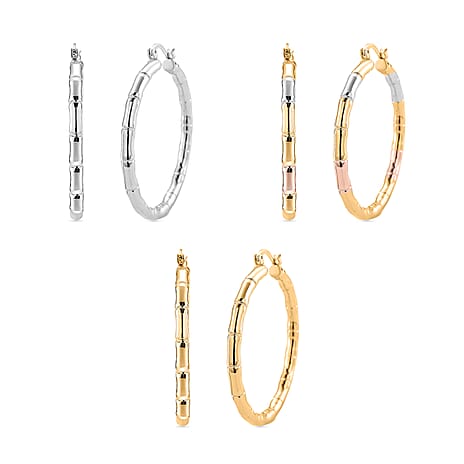 Set of 3 - J Hoop Half Hoop Earring with Clasp in Tri Colour Tone