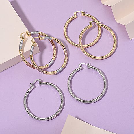 Set of 3 - Hoop Earrings with Clasp in Tri Colour Tone
