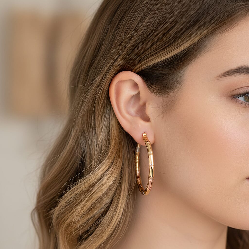 Set of 3 - J Hoop Half Hoop Earring with Clasp in Tri Colour Tone