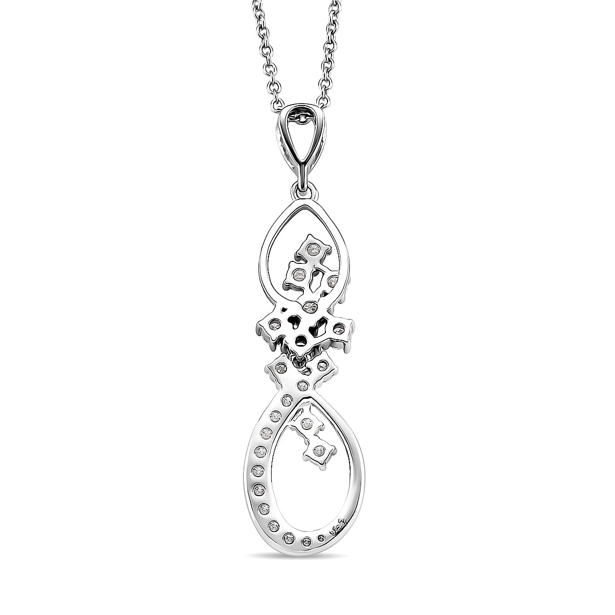 Lucy Q - Fluid Collection Moissanite Pendant with Chain (Size 20) in Platinum & Rhodium Overlay Sterling Silver 1.20 Ct, Silver Wt. 5.30 Gms.