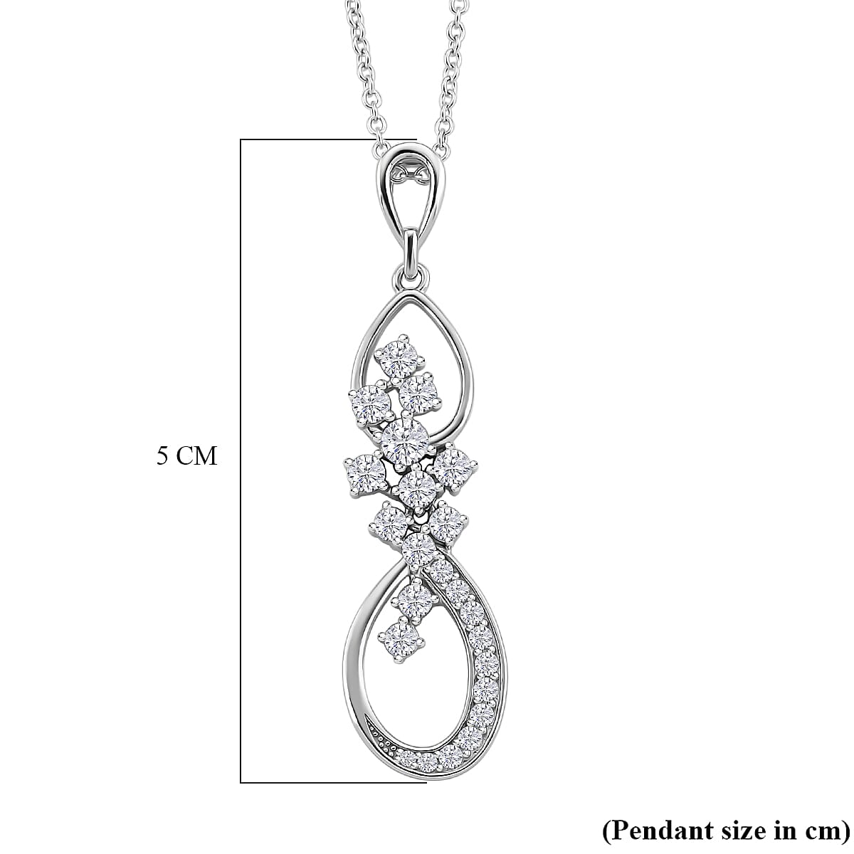 Lucy Q - Fluid Collection Moissanite Pendant with Chain (Size 20) in Platinum & Rhodium Overlay Sterling Silver 1.20 Ct, Silver Wt. 5.30 Gms.