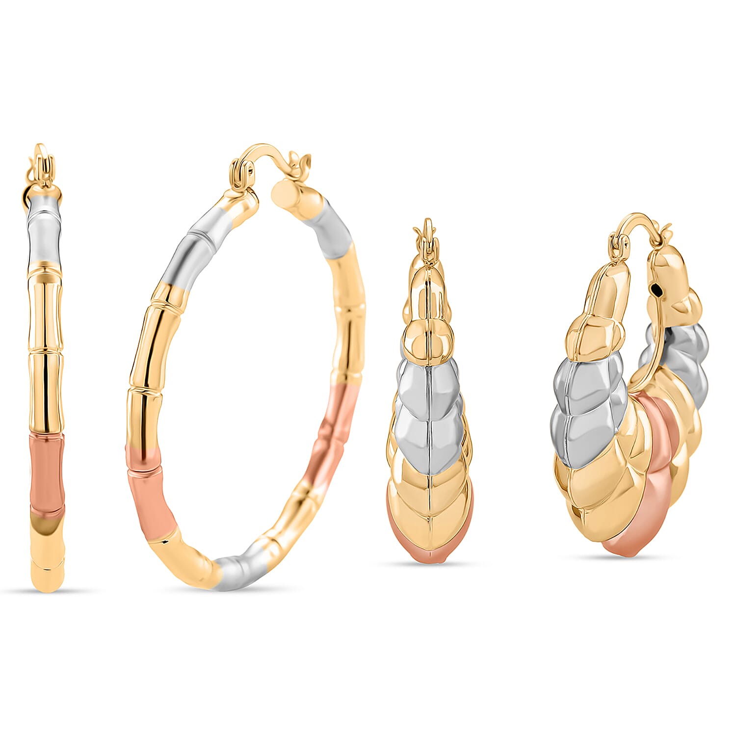 Set of 2 - J Hoop Half Hoop Earring with Clasp in Tri Colour