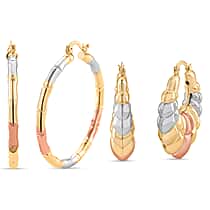 Set of 2 - J Hoop Half Hoop Earring with Clasp in Tri Colour