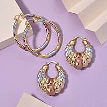 Set of 2 - J Hoop Half Hoop Earring with Clasp in Tri Colour