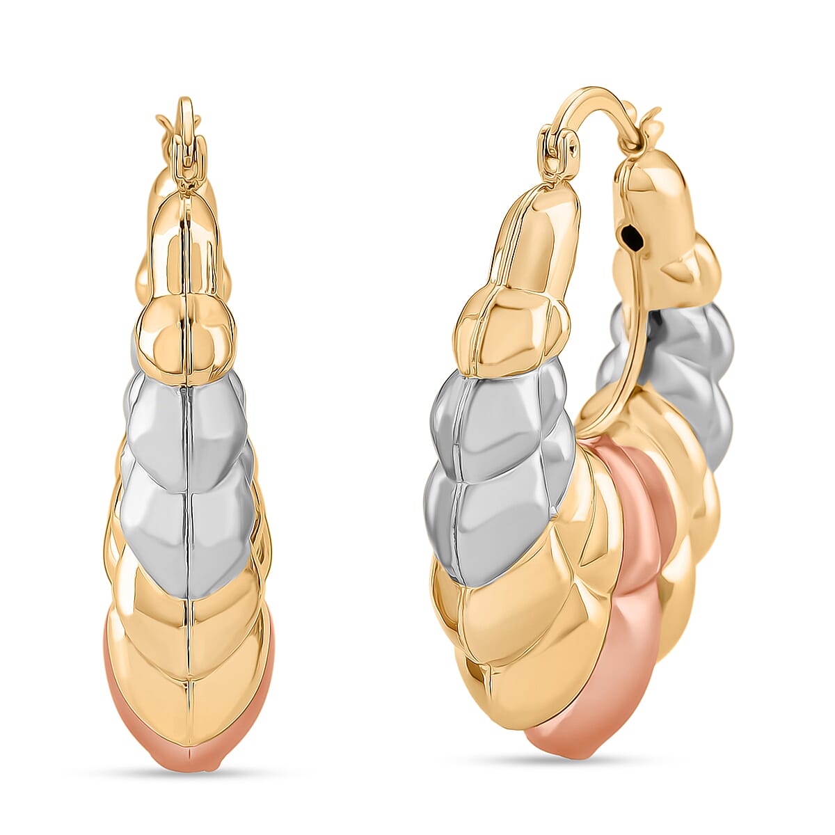 Set of 2 - J Hoop Half Hoop Earring with Clasp in Tri Colour