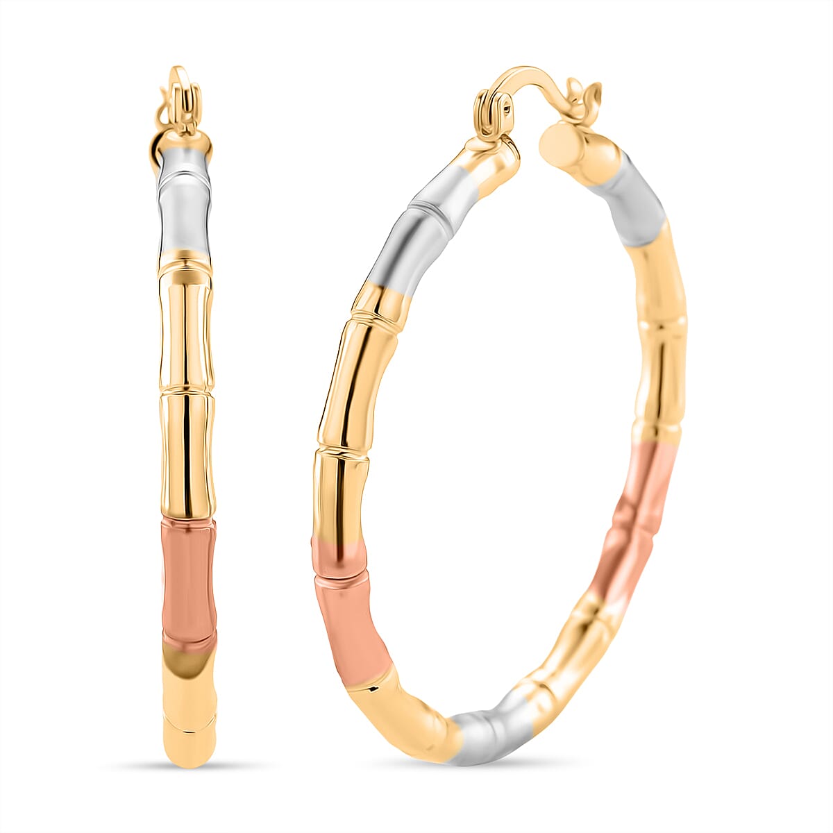 Set of 2 - J Hoop Half Hoop Earring with Clasp in Tri Colour