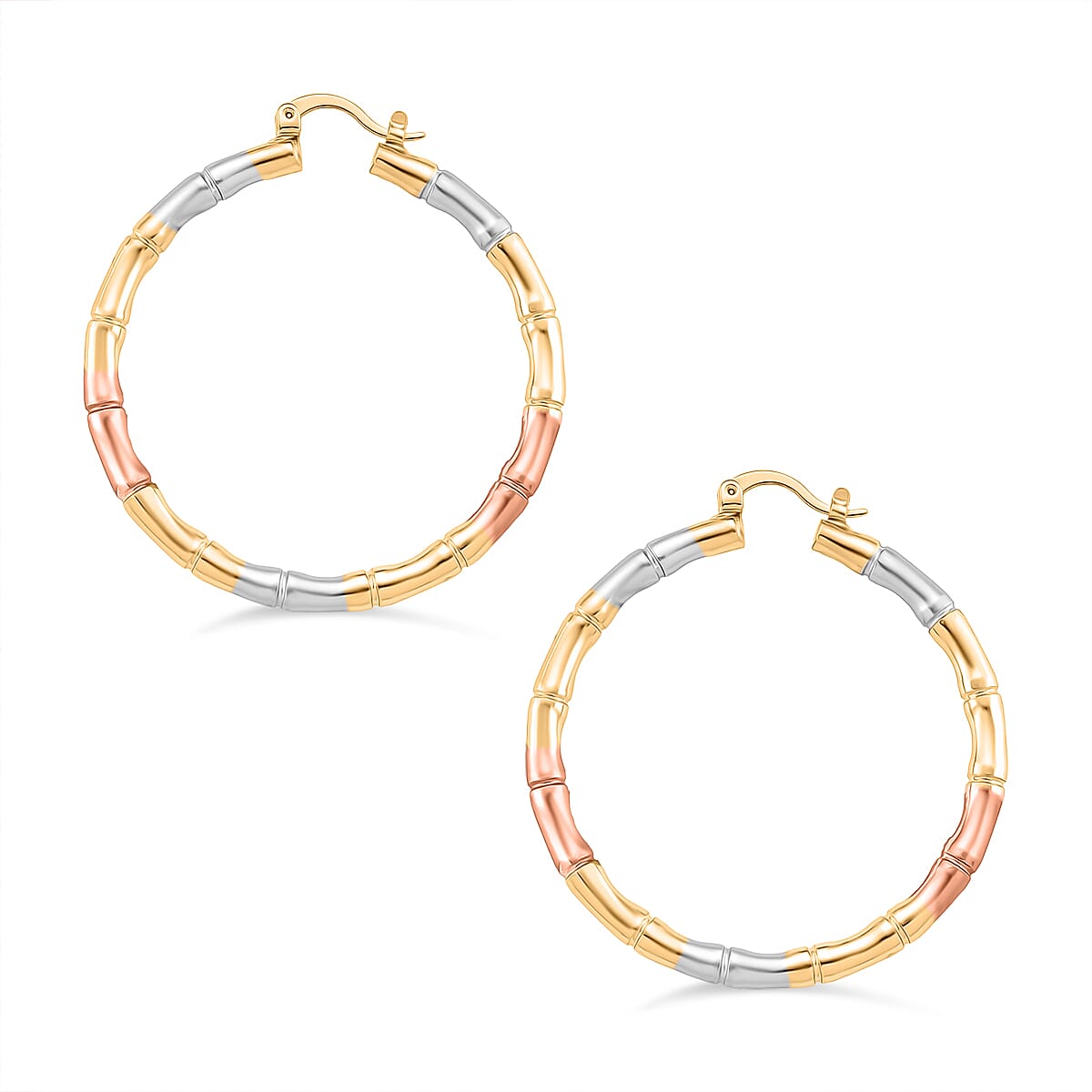 Set of 2 - J Hoop Half Hoop Earring with Clasp in Tri Colour