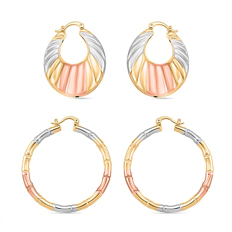 Set of 2 - J Hoop Half Hoop Earring with Clasp in Tri Colour