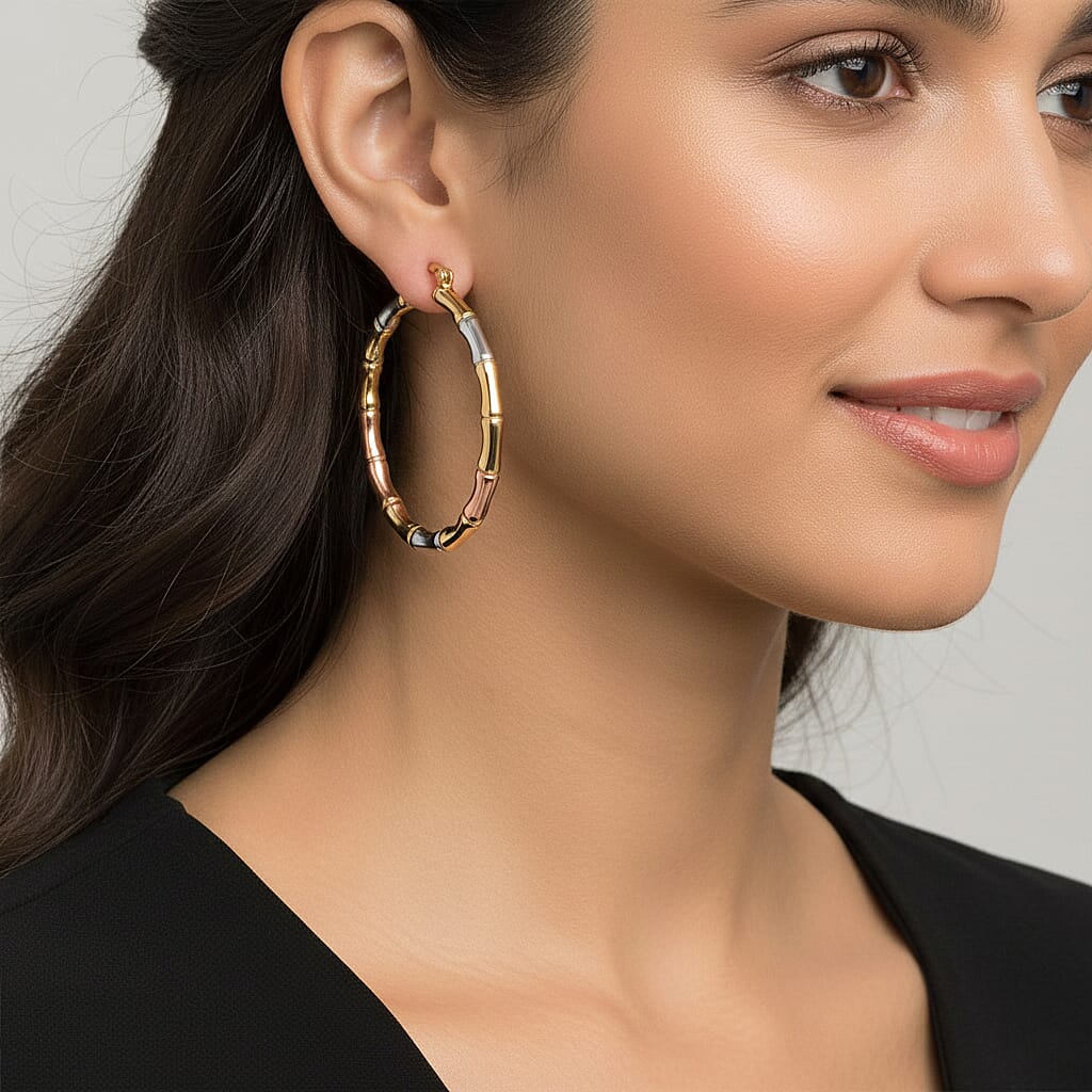 Set of 2 - J Hoop Half Hoop Earring with Clasp in Tri Colour