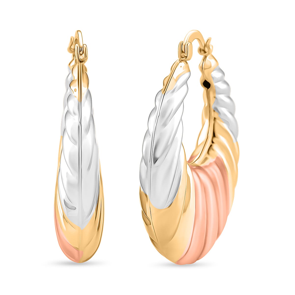 Set of 2 - J Hoop Half Hoop Earring with Clasp in Tri Colour