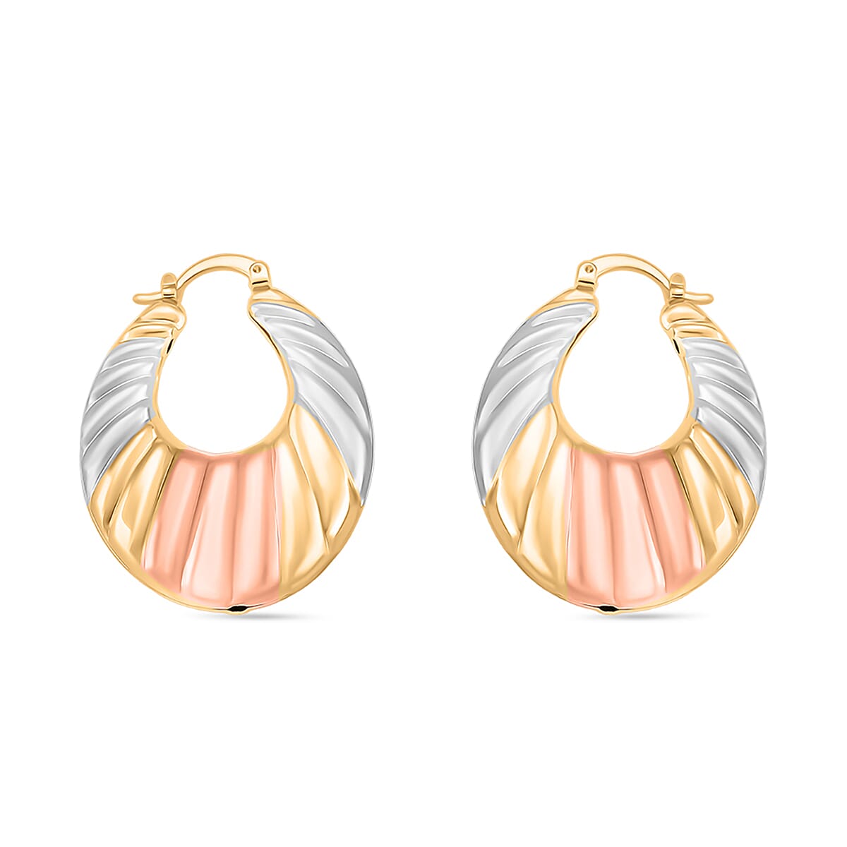 Set of 2 - J Hoop Half Hoop Earring with Clasp in Tri Colour